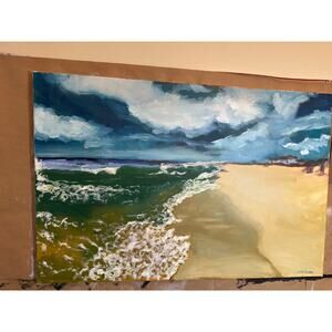 original oil painting signed florida gulf beach 24 X 36 inches unframed